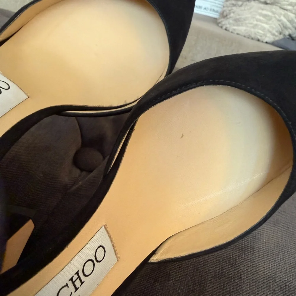 Jimmy Choo Black Suede Pointed-Toe Ankle-Strap Block Heels - Picture 7 of 11